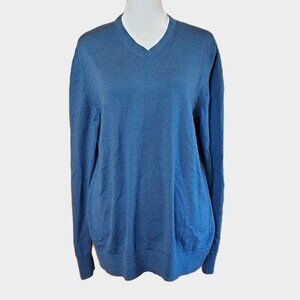 Gap 100% Merino Wool Petrol Blue V-Neck Sweater Women's Size M Machine Washable